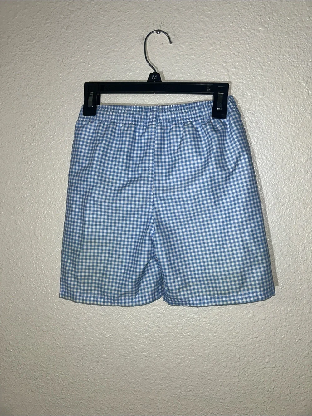 RuggedButts Boy’s Cornflower Blue Gingham Swim Shorts - Casual Elastic Waist Sz7